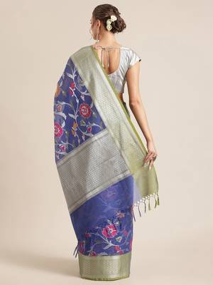 blue silk woven saree with blouse 2