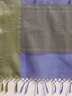 blue silk woven saree with blouse 5