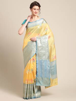 Gold silk woven saree with blouse 1