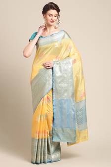 Gold silk woven saree with blouse