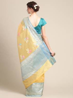 Gold silk woven saree with blouse 2