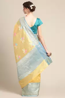 Gold silk woven saree with blouse