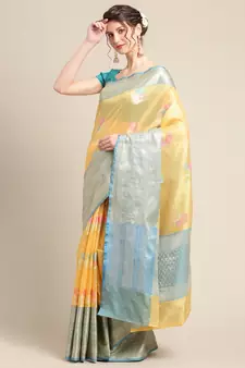 Gold silk woven saree with blouse