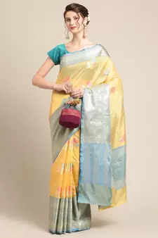 Gold silk woven saree with blouse