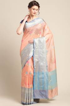 Peach silk woven saree with blouse