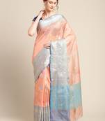 Peach silk woven saree with blouse