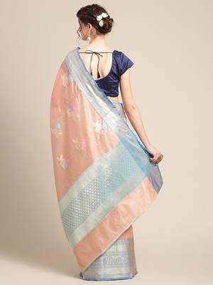 Peach silk woven saree with blouse 2