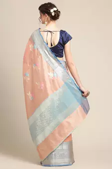 Peach silk woven saree with blouse