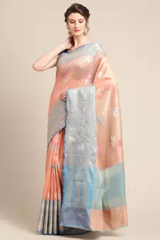 Peach silk woven saree with blouse