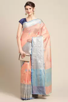 Peach silk woven saree with blouse