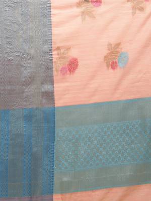 Peach silk woven saree with blouse 5