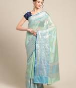 green silk woven saree with blouse