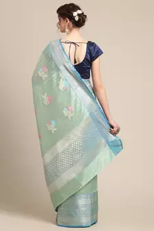 green silk woven saree with blouse