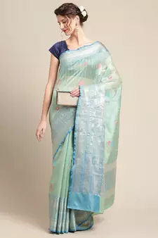 green silk woven saree with blouse