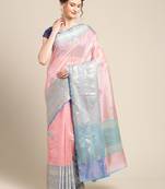 Pink silk woven saree with blouse