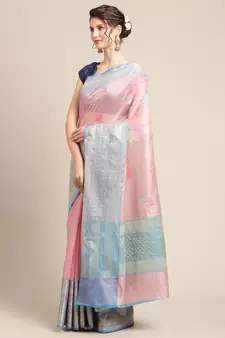 Pink silk woven saree with blouse