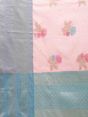 Pink silk woven saree with blouse 5