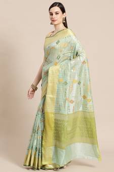 green silk woven saree with blouse