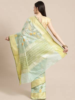 green silk woven saree with blouse 2