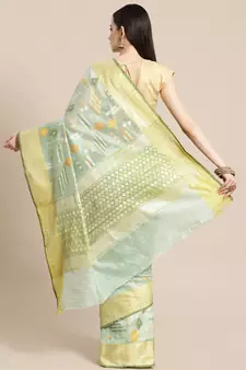 green silk woven saree with blouse