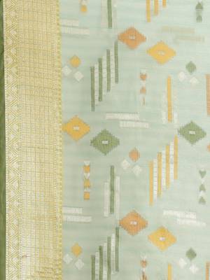 green silk woven saree with blouse 3