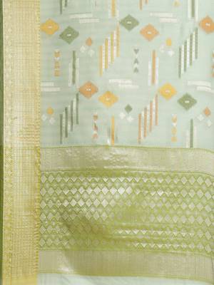 green silk woven saree with blouse 4