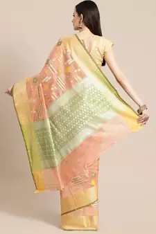Peach silk woven saree with blouse