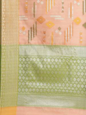 Peach silk woven saree with blouse 4