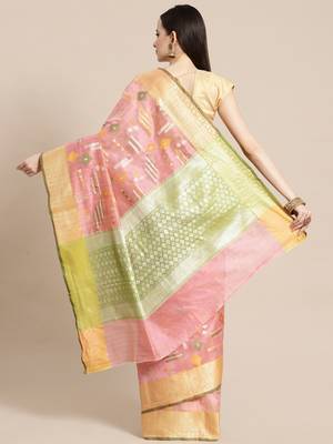 Pink silk woven saree with blouse 2