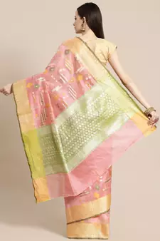 Pink silk woven saree with blouse