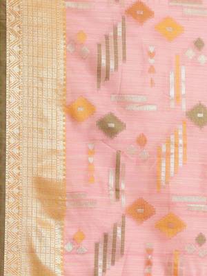 Pink silk woven saree with blouse 3
