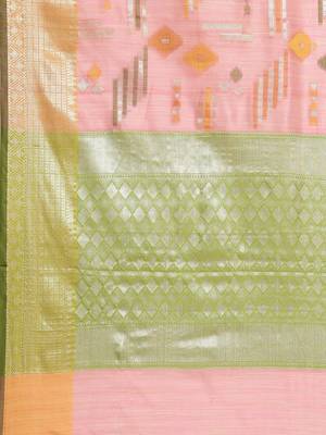 Pink silk woven saree with blouse 4