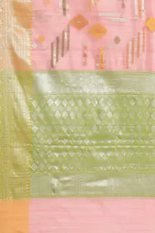 Pink silk woven saree with blouse