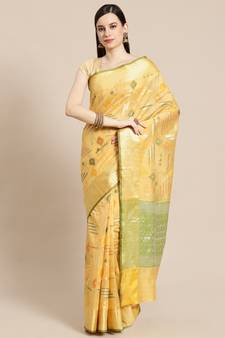 Gold silk woven saree with blouse