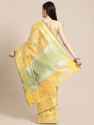 Gold silk woven saree with blouse 2