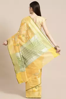 Gold silk woven saree with blouse