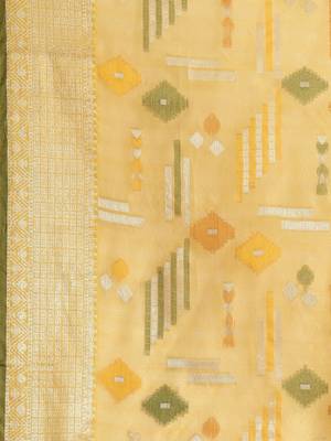 Gold silk woven saree with blouse 3