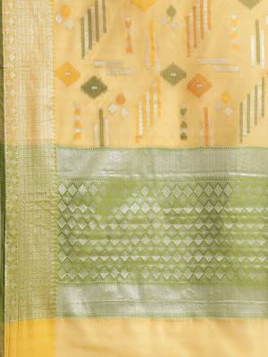 Gold silk woven saree with blouse 4