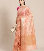 Pink silk woven saree with blouse