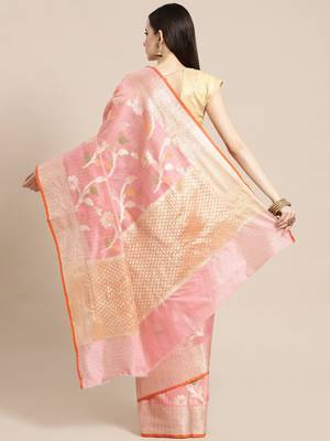 Peach silk woven saree with blouse 2