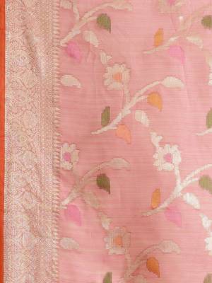 Peach silk woven saree with blouse 3
