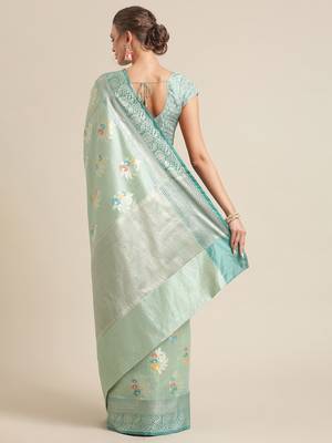 green silk woven saree with blouse 2