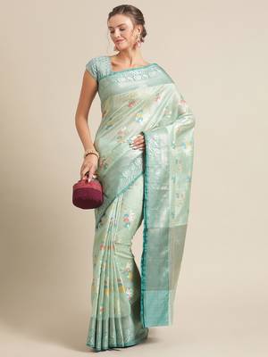 green silk woven saree with blouse 4