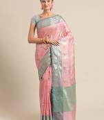 Pink silk woven saree with blouse