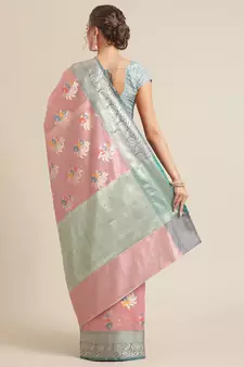Pink silk woven saree with blouse