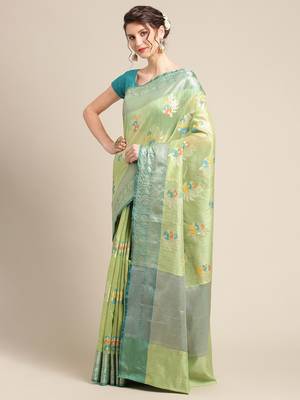 multicolor silk woven saree with blouse 3