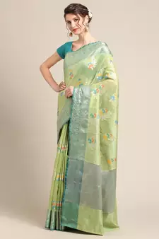 multicolor silk woven saree with blouse