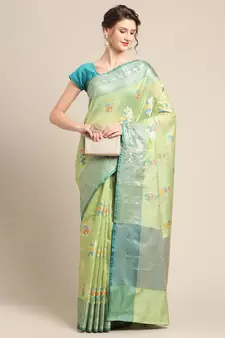multicolor silk woven saree with blouse