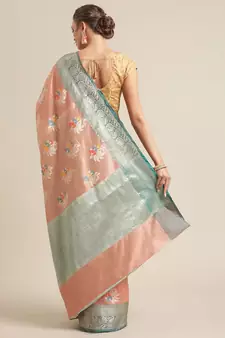 Peach silk woven saree with blouse