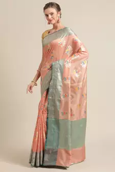 Peach silk woven saree with blouse
